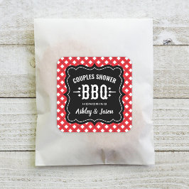 赤い素朴ギンガムBBQの結婚カップルのシャワー スクエアシール