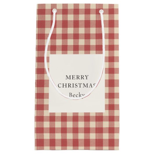 赤い素朴ギンガモダンムクリスマス スモールペーパーバッグ (正面)