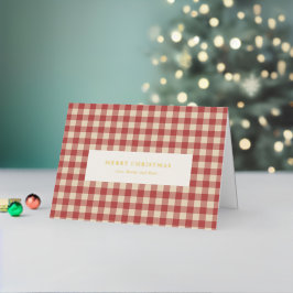 赤い素朴ギンガモダンムクリスマス 箔シーズンカード