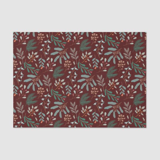 赤い素朴クリスマスの葉のパターン 薄葉紙 (正面)