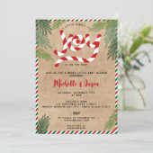 赤い素朴クリスマスキャンディケーンジョイ赤ちゃんシャワー 招待状 (スタンド正面)