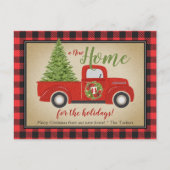 赤い素朴クリスマストラック水牛のプレイド移動 ポストカード (正面)