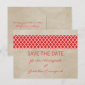 赤い素朴クローバー日付はがきを保存 案内ポストカード (正面/裏面)