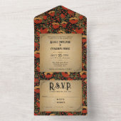 赤い素朴ケシの木の全て1つの結婚式の招待 オールインワン招待状 (内側)