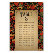 赤い素朴ケシの木結婚のシーティングチャート テーブルナンバー (正面)