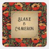 赤い素朴ケシ結婚の封筒シール スクエアシール (正面)