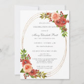 赤い素朴コーラルピンクフローラお祝い 招待状 (正面)