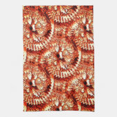 赤い素朴サンゴのロゼットを刻んだ反復 キッチンタオル (縦)