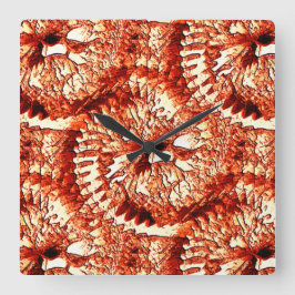 赤い素朴サンゴのロゼットを刻んだ反復 スクエア壁時計