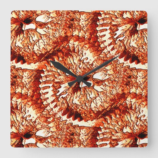 赤い素朴サンゴのロゼットを刻んだ反復 スクエア壁時計 (正面)