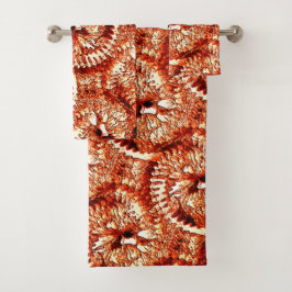 赤い素朴サンゴのロゼットを刻んだ反復 バスタオルセット
