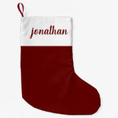 赤い素朴スクリプト名のクパーソナライズされたリスマス スモールクリスマスストッキング (正面)