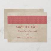 赤い素朴ダマスク日付はがきを保存 案内ポストカード (正面/裏面)