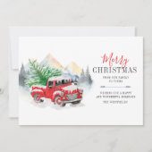 赤い素朴トラックのクリスマス シーズンカード (正面)