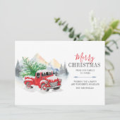 赤い素朴トラックのクリスマス シーズンカード (スタンド正面)