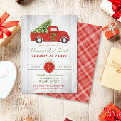 赤い素朴トラックツリー会社クリスマスパーティー 招待状