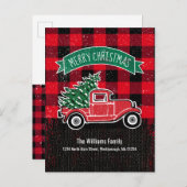 赤い素朴トラックメリークリスマスホリデームービング 案内ポストカード (正面/裏面)