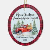 赤い素朴トラック – バッファロープレイド – フレンズ家族 セラミックオーナメント (左)