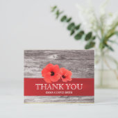 赤い素朴ハイビスカスウッド背景ありがとう ポストカード (スタンド正面)