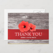 赤い素朴ハイビスカスウッド背景ありがとう ポストカード (正面/裏面)