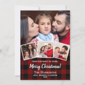 赤い素朴バッファローのチェック写真コラージクリスマス シーズンカード (正面)
