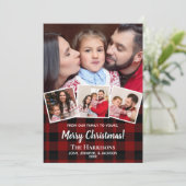 赤い素朴バッファローのチェック写真コラージクリスマス シーズンカード (スタンド正面)