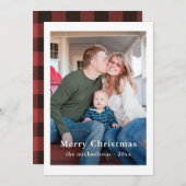 赤い素朴バッファローのプレイドのクリスマスフォト シーズンカード (正面/裏面)