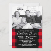 赤い素朴バッファローのプレイド写真クリスマスディナー 招待状 (正面)