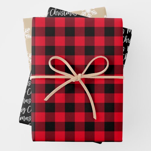 赤い素朴バッファローはメリークリスマスを祈る ラッピングペーパーシート (インサイチュ)