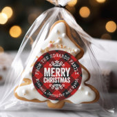 赤い素朴バッファローチェックのクリスマスギフトタグ ラウンドシール