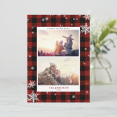 赤い素朴バッファローチェック雪片2枚の写真 シーズンカード (スタンド正面)