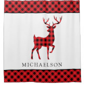 赤い素朴バッファロープレイドクリスマスディアシルエット シャワーカーテン (正面)