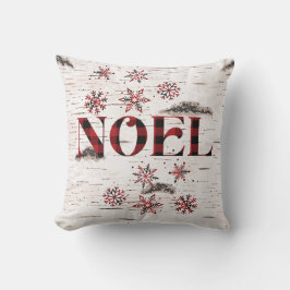 赤い素朴バッファロープレイドスノーフレークオン樺の木 クッション