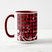 赤い素朴バッファロープレイドトナリークリスマスマグ マグカップ (左)