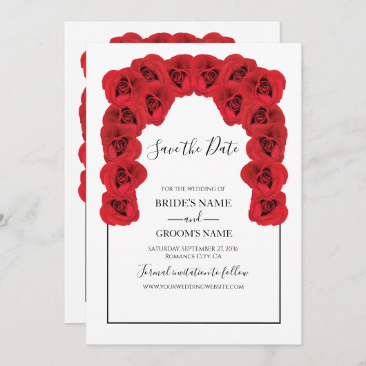 赤い素朴バラの結婚式の日付を保存 セーブザデート (正面/裏面)