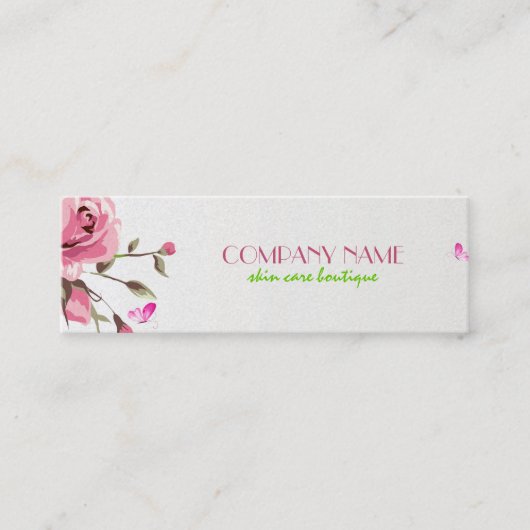 赤い素朴バラ白い背景の美容 スキニー名刺 (正面)