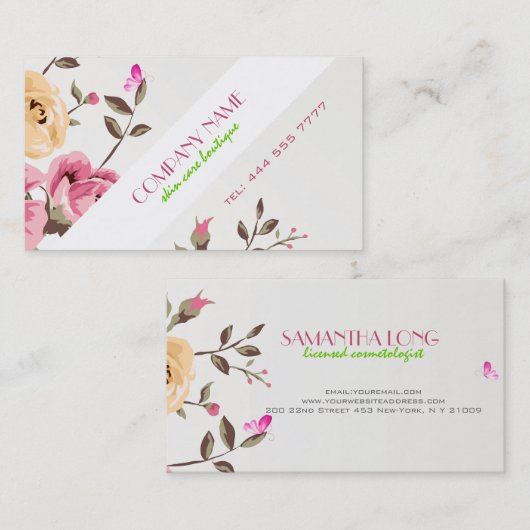 赤い素朴バラ白い背景の美容 名刺 (正面/裏面)