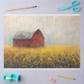 赤い素朴バーンイエローの花絵を描のデコパージュ 薄葉紙 (クラフト)