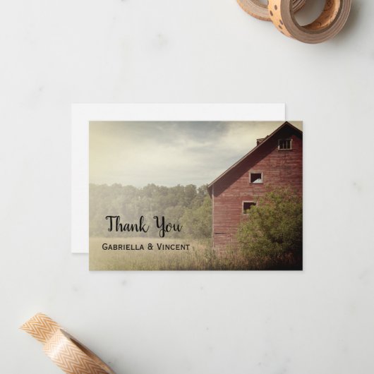 赤い素朴バーンカントリー結婚式ありがとう ノートカード (正面/裏面インサイチュ)