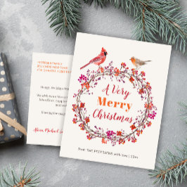 赤い素朴ピンクのオレンジ色のホリークリスマスリース シーズンポストカード