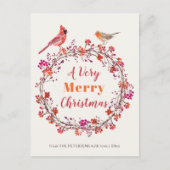 赤い素朴ピンクのオレンジ色のホリークリスマスリース シーズンポストカード (正面)