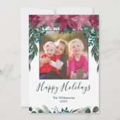 赤い素朴ピンクポインセティアス緑のボホ写真 シーズンカード (正面)