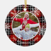 赤い素朴ブラックプライド雪片モノグラム写真 セラミックオーナメント (正面)