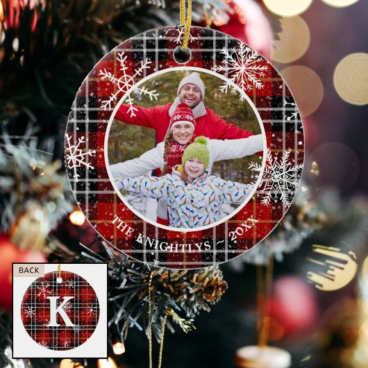 赤い素朴ブラックプライド雪片モノグラム写真 セラミックオーナメント