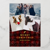 赤い素朴プライドのフランネルのヤドリギ雪3枚 箔シーズンカード (正面)