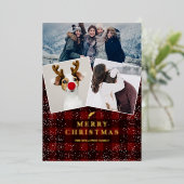 赤い素朴プライドのフランネルのヤドリギ雪3枚 箔シーズンカード (立ち正面)