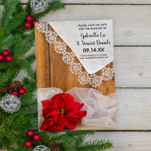 赤い素朴ポインセチア・レース冬の日付を保存