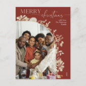赤い素朴メリークリスマス家族の写真 ポストカード (正面)