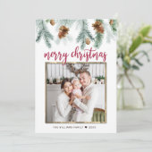 赤い素朴メリークリスマス松コーン写真 シーズンカード (スタンド正面)