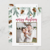 赤い素朴メリークリスマス松コーン写真 シーズンポストカード (正面/裏面)